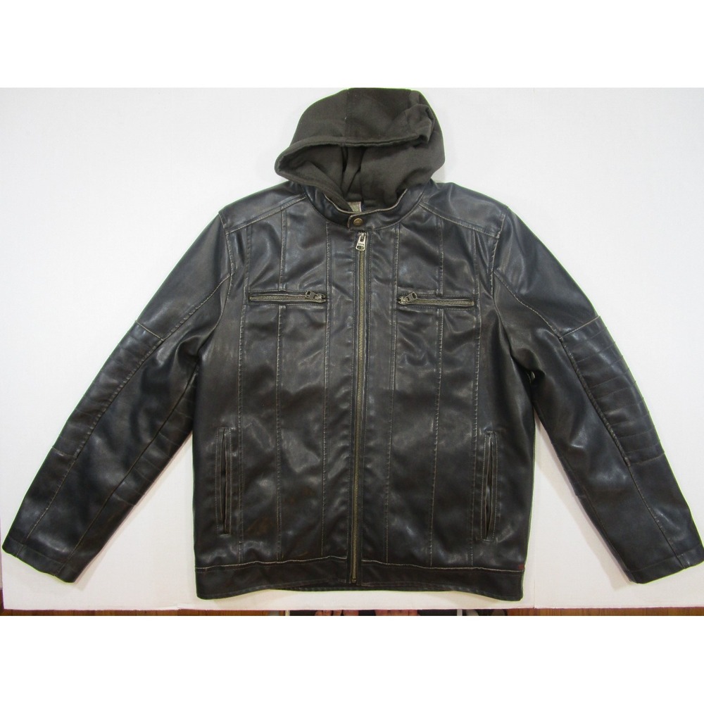 Levis Mens brown Jacket Coat faux Leather hoodie sweatshirt Sherpa Sz Medium
